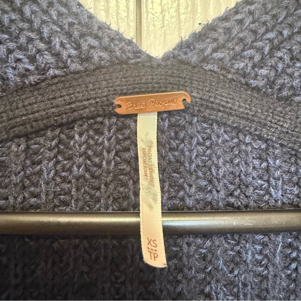 Free People Navy Black Chunky Knit Cardigan Sweater - Picture 6 of 8